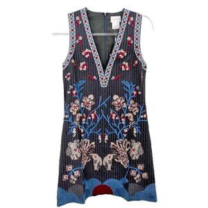 Anthro Foxiedox Yumiko Gray Floral Embroidered Shift Dress NWT 2